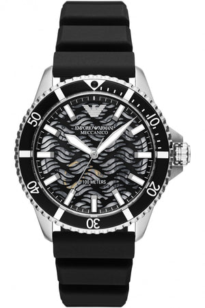 Emporio Armani Meccanico Automatic Black Dial Black Silicone Strap Watch For Men - AR60062 Buy Now By Emporio Armani