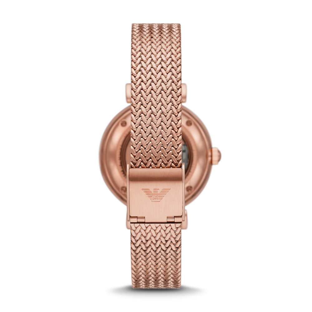 Emporio Armani Meccanico Automatic White Dial Rose Gold Mesh Strap Watch For Women - AR60063 Buy Now By Emporio Armani
