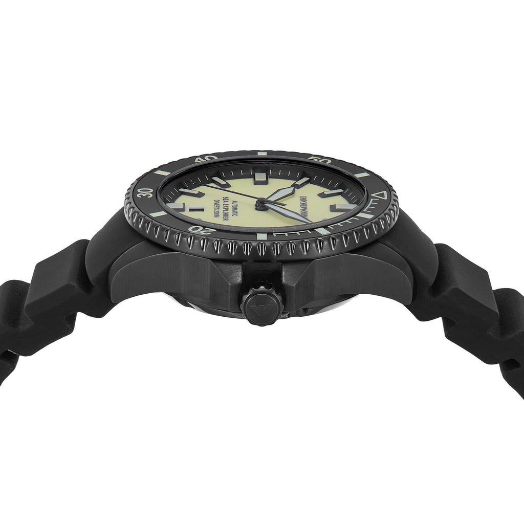 Emporio Armani Sea Explorer Automatic Yellow Dial Black Silicone Strap Watch For Men - AR60085 Buy Now By Emporio Armani