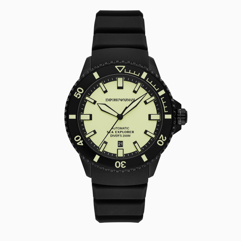 Emporio Armani Sea Explorer Automatic Yellow Dial Black Silicone Strap Watch For Men - AR60085 Buy Now By Emporio Armani