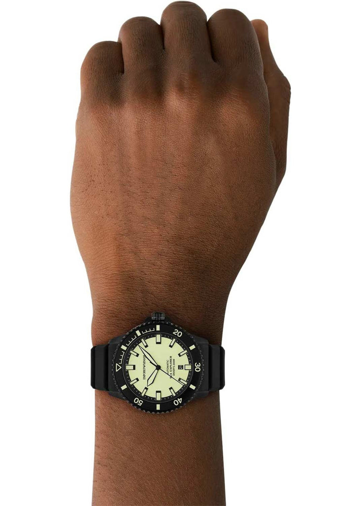 Emporio Armani Sea Explorer Automatic Yellow Dial Black Silicone Strap Watch For Men - AR60085 Buy Now By Emporio Armani