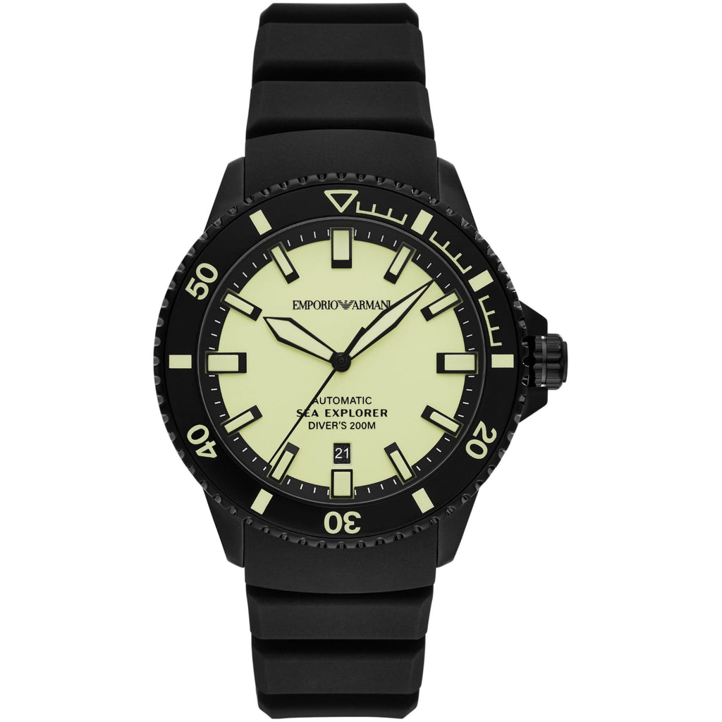 Emporio Armani Sea Explorer Automatic Yellow Dial Black Silicone Strap Watch For Men - AR60085 Buy Now By Emporio Armani
