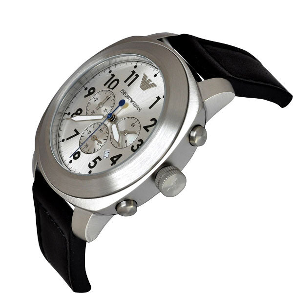 Emporio Armani Sportivo Chronograph Silver Dial Black Leather Strap Watch For Men - AR6054 Buy Now By Emporio Armani
