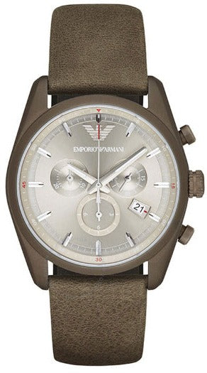Emporio Armani Sportivo Chronograph Silver Dial Brown Leather Strap Watch For Men - AR6076 Buy Now By Emporio Armani