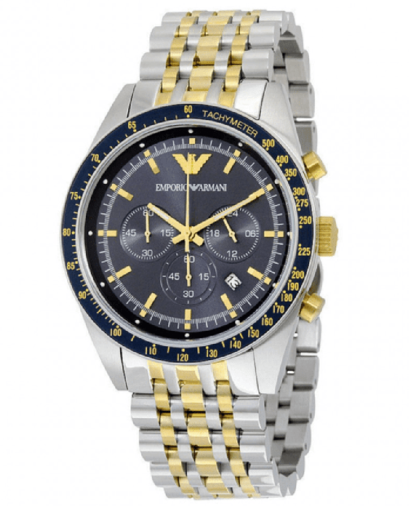 Emporio Armani Tazio Chronograph Blue Dial Two Tone Stainless Steel Watch For Men - AR6088 Buy Now By Emporio Armani