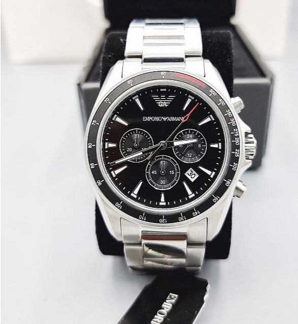 Emporio Armani Sigma Chronograph Black Dial Silver Steel Strap Watch For Men - AR6098 Buy Now By Emporio Armani
