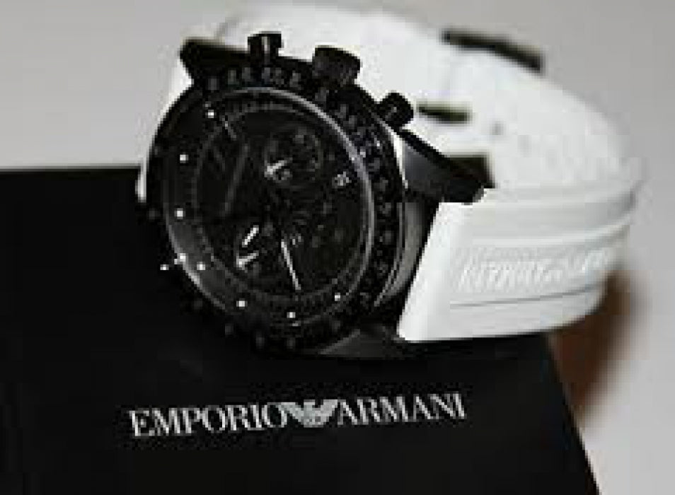 Emporio Armani Sportivo Chronograph Black Dial White Rubber Strap Watch For Men - AR6112 Buy Now By Emporio Armani