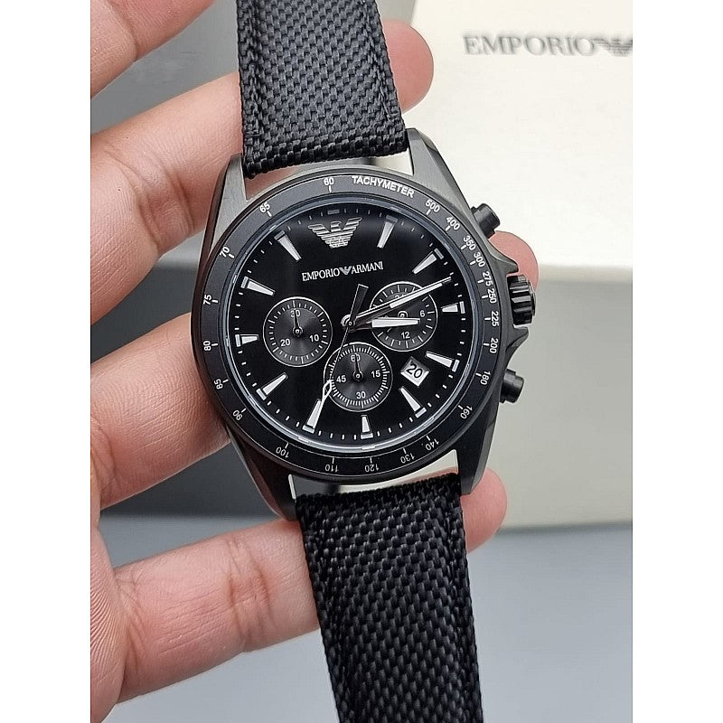 Emporio Armani Sigma Chronograph Black Dial Black Leather Strap Watch For Men - AR6131 Buy Now By Emporio Armani