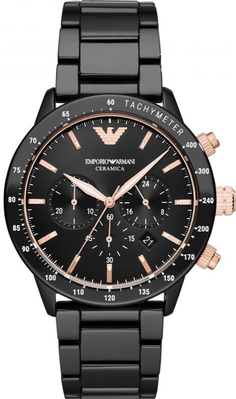 Emporio Armani Mario Ceramic Chronograph Black Dial Black Steel Strap Watch For Men - AR70002 Buy Now By Emporio Armani
