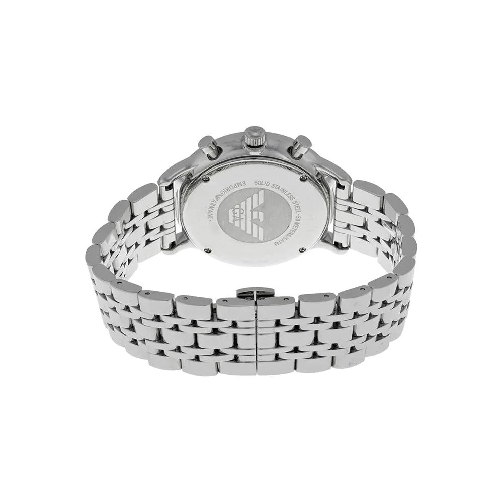 Emporio Armani Gianni Chronograph Black Dial Silver Steel Strap Watch For Men - AR80009 Buy Now By Emporio Armani