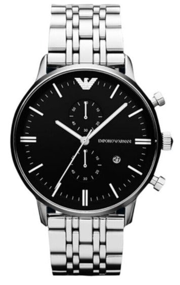 Emporio Armani Gianni Chronograph Black Dial Silver Steel Strap Watch For Men - AR80009 Buy Now By Emporio Armani
