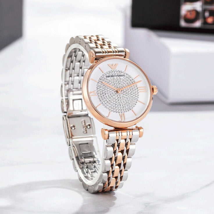 Emporio Armani Gianni T Bar Quartz White Dial Two Tone Steel Strap Watch For Women - AR80035 Buy Now By Emporio Armani