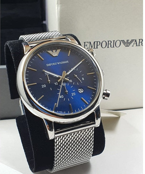 Emporio Armani Luigi Chronograph Blue Dial Silver Mesh Bracelet Watch For Men - AR80038 Buy Now By Emporio Armani