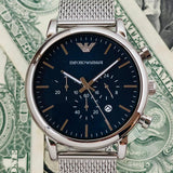 Emporio Armani Luigi Chronograph Blue Dial Silver Mesh Bracelet Watch For Men - AR80038 Buy Now By Emporio Armani
