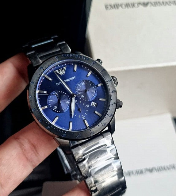 Emporio Armani Mario Chronograph Blue Dial Grey Steel Strap Watch For Men - AR80045 Buy Now By Emporio Armani