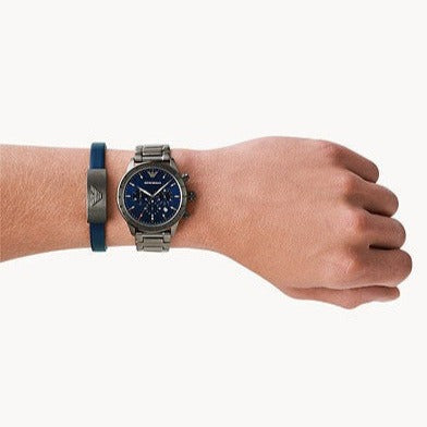 Emporio Armani Mario Chronograph Blue Dial Grey Steel Strap Watch For Men - AR80045 Buy Now By Emporio Armani