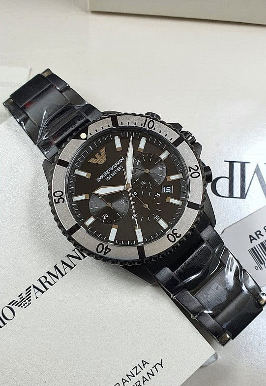 Emporio Armani Diver Chronograph Black Dial Black Steel Strap Watch For Men - AR80050
