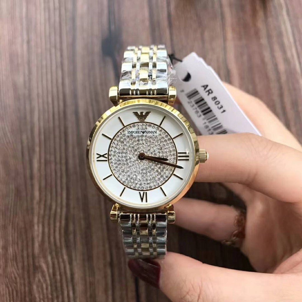 Emporio Armani Gianni T Bar White Dial Two Tone Steel Strap Watch For Women - AR8031 Buy Now By Emporio Armani