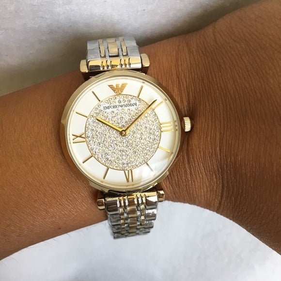 Emporio Armani Gianni T Bar White Dial Two Tone Steel Strap Watch For Women - AR8031 Buy Now By Emporio Armani