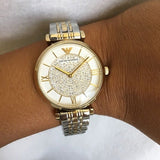 Emporio Armani Gianni T Bar White Dial Two Tone Steel Strap Watch For Women - AR8031 Buy Now By Emporio Armani