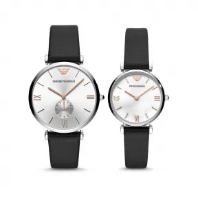 Emporio Armani Gianni T Bar Mother of Pearl Dial Black Leather Strap Watch For Women - AR90002 Buy Now By Emporio Armani