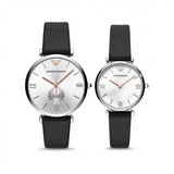 Emporio Armani Gianni T Bar Mother of Pearl Dial Black Leather Strap Watch For Women - AR90002 Buy Now By Emporio Armani