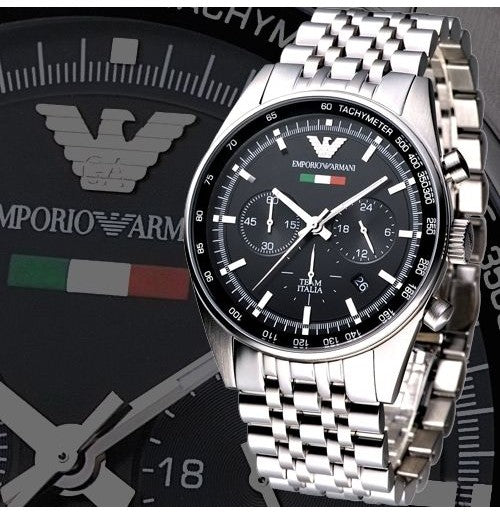 Emporio Armani Team Italia Chronograph Black Dial Silver Steel Strap Watch For Men - AR5983 Buy Now By Emporio Armani