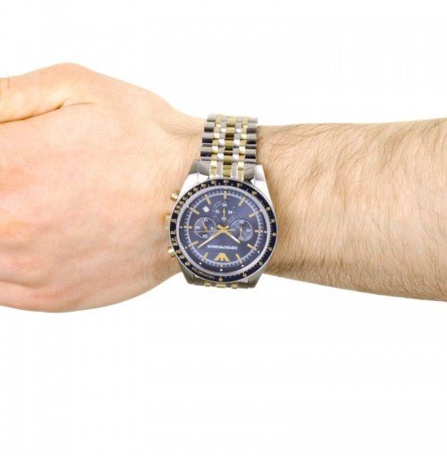 Emporio Armani Tazio Chronograph Blue Dial Gold & Silver Stainless Steel Strap Watch For Men - AR8030 Buy Now By Emporio Armani