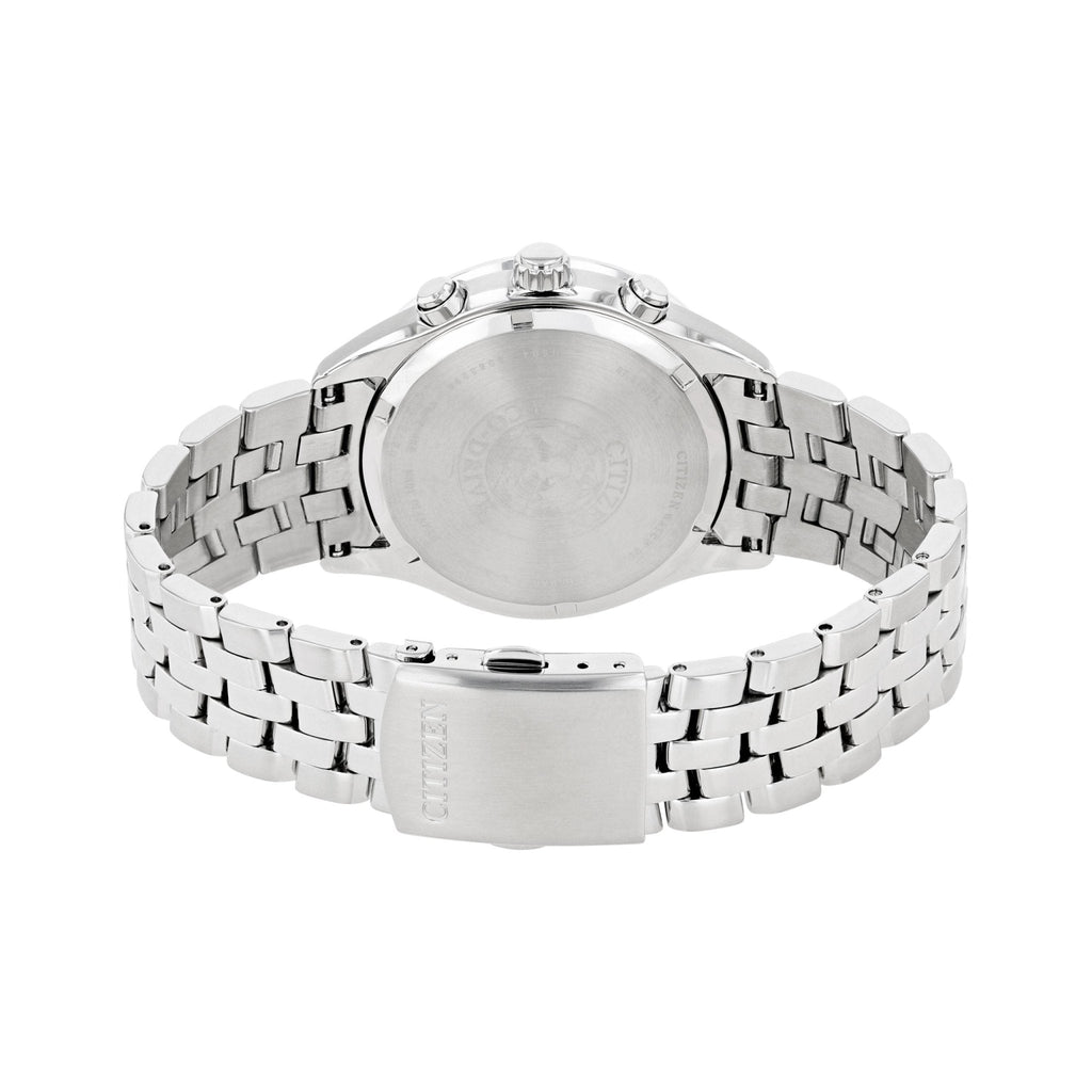 Citizen Eco Drive Chronograph Black Dial Silver Steel Strap Watch For Men - AT2140-55E Buy Now By Citizen