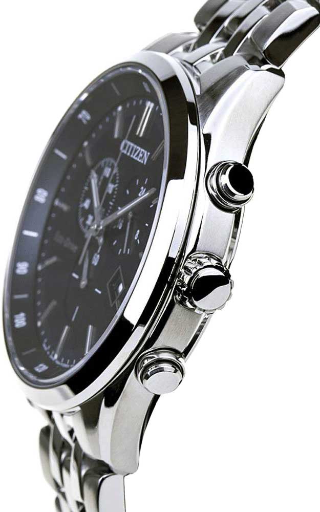 Citizen Eco Drive Chronograph Black Dial Silver Steel Strap Watch For Men - AT2140-55E Buy Now By Citizen