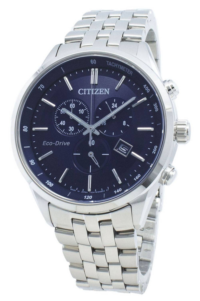 Citizen Eco Drive Chronograph Blue Dial Silver Steel Strap Watch For Men - AT2140-55L Buy Now By Citizen