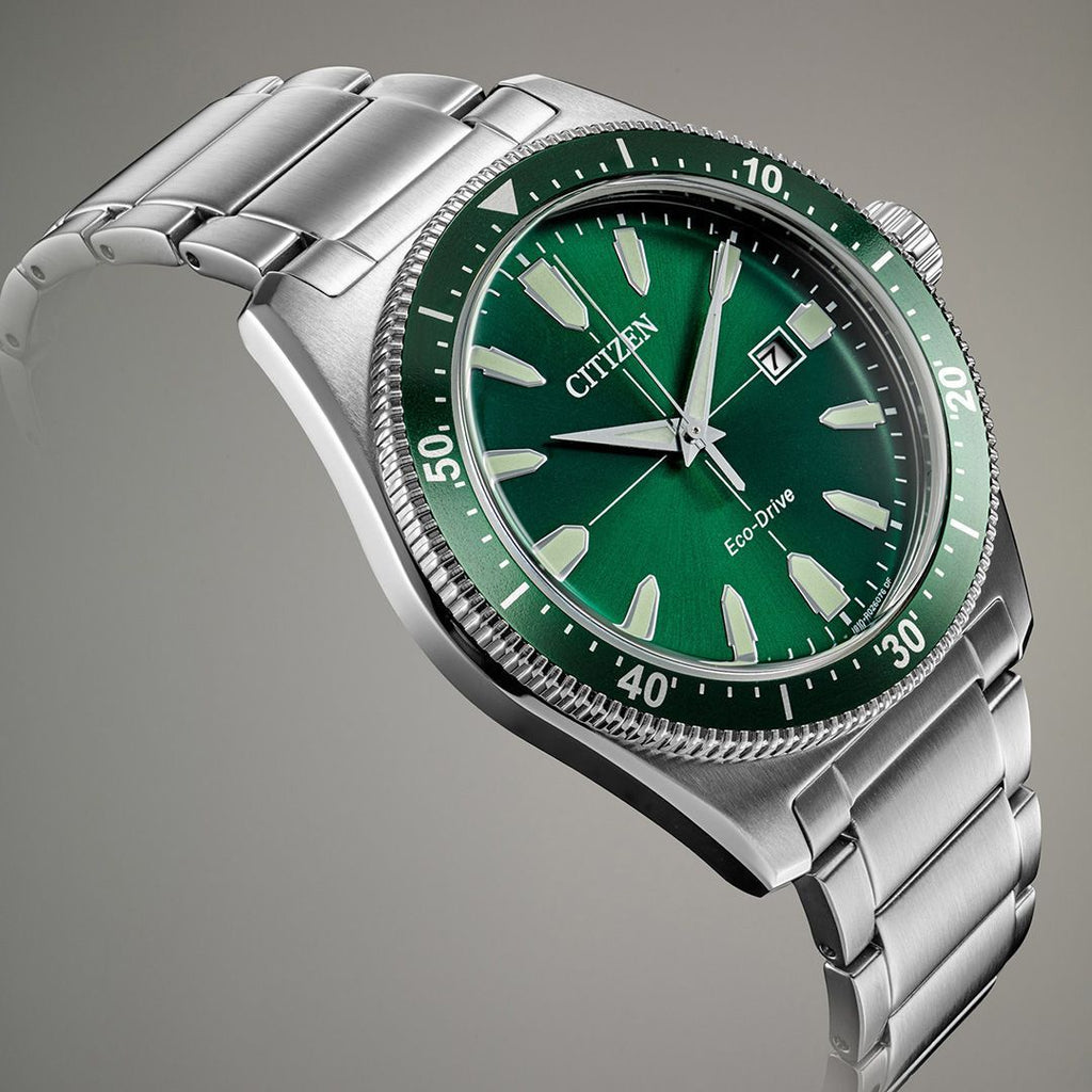 Citizen Eco Drive Vintage Green Dial Silver Steel Strap Watch For Men - AW1598-70X Buy Now By Citizen