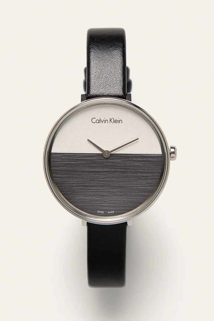 Calvin Klein Rise White Grey Dial Black Leather Strap Watch for Women - K7A231C3 Buy Now By Calvin Klein