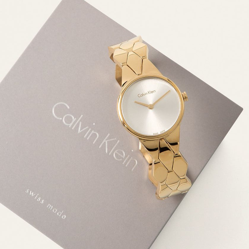 Calvin Klein Snake Silver Dial Yellow Gold Steel Strap Watch For Women - K6E23546 Buy Now By Calvin Klein