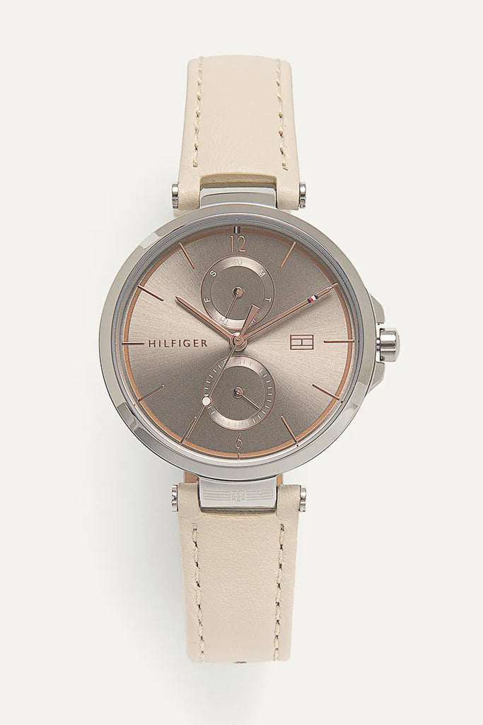 Tommy Hilfiger Angela Silver Dial Cream Leather Strap Watch for Women - 1782123 Buy Now By Tommy Hilfiger