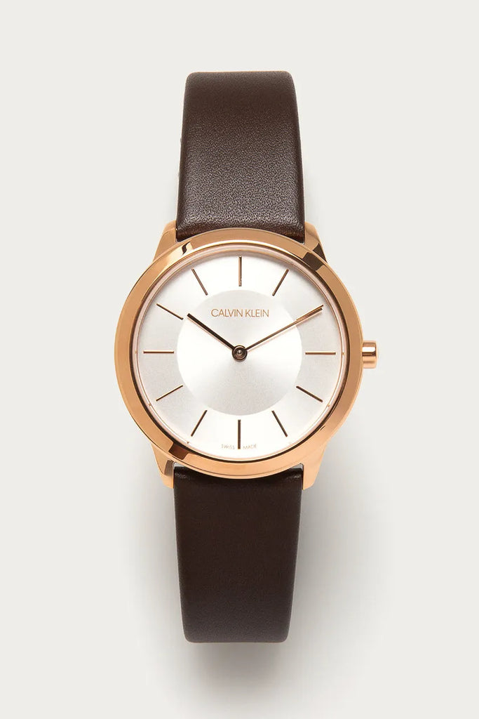 Calvin Klein Minimal White Dial Brown Leather Strap Watch for Women - K3M226G6 Buy Now By Calvin Klein
