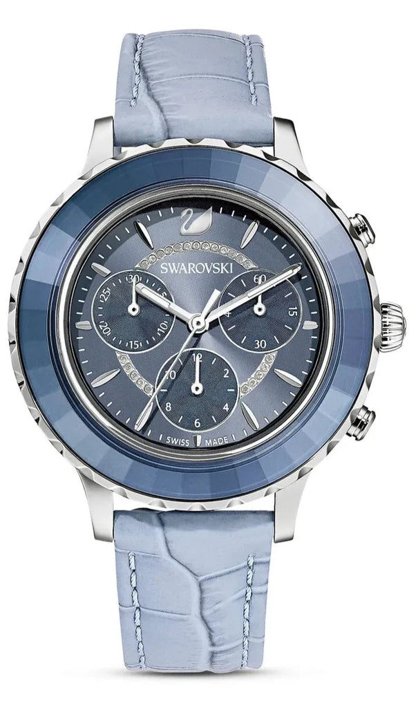Swarovski Octea Lux Chrono Blue Dial Blue Leather Strap Watch for Women - 5580600 Buy Now By Swarovski
