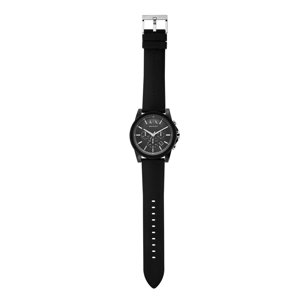 Armani Exchange Outerbanks Chronograph Black Dial Black Silicone Strap Watch For Men - AX1326 Buy Now By Armani Exchange