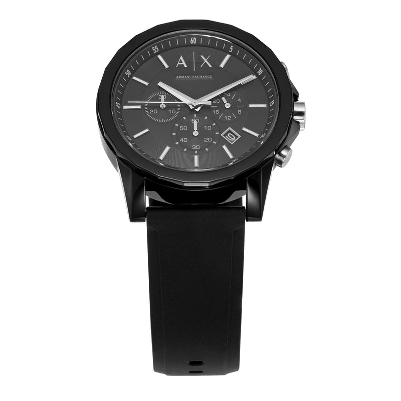 Armani Exchange Outerbanks Chronograph Black Dial Black Silicone Strap Watch For Men - AX1326 Buy Now By Armani Exchange