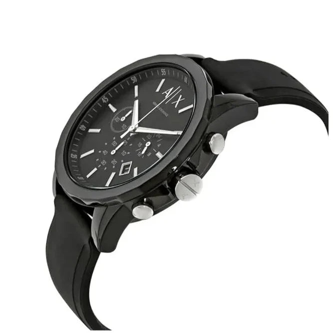Armani Exchange Outerbanks Chronograph Black Dial Black Silicone Strap Watch For Men - AX1326 Buy Now By Armani Exchange