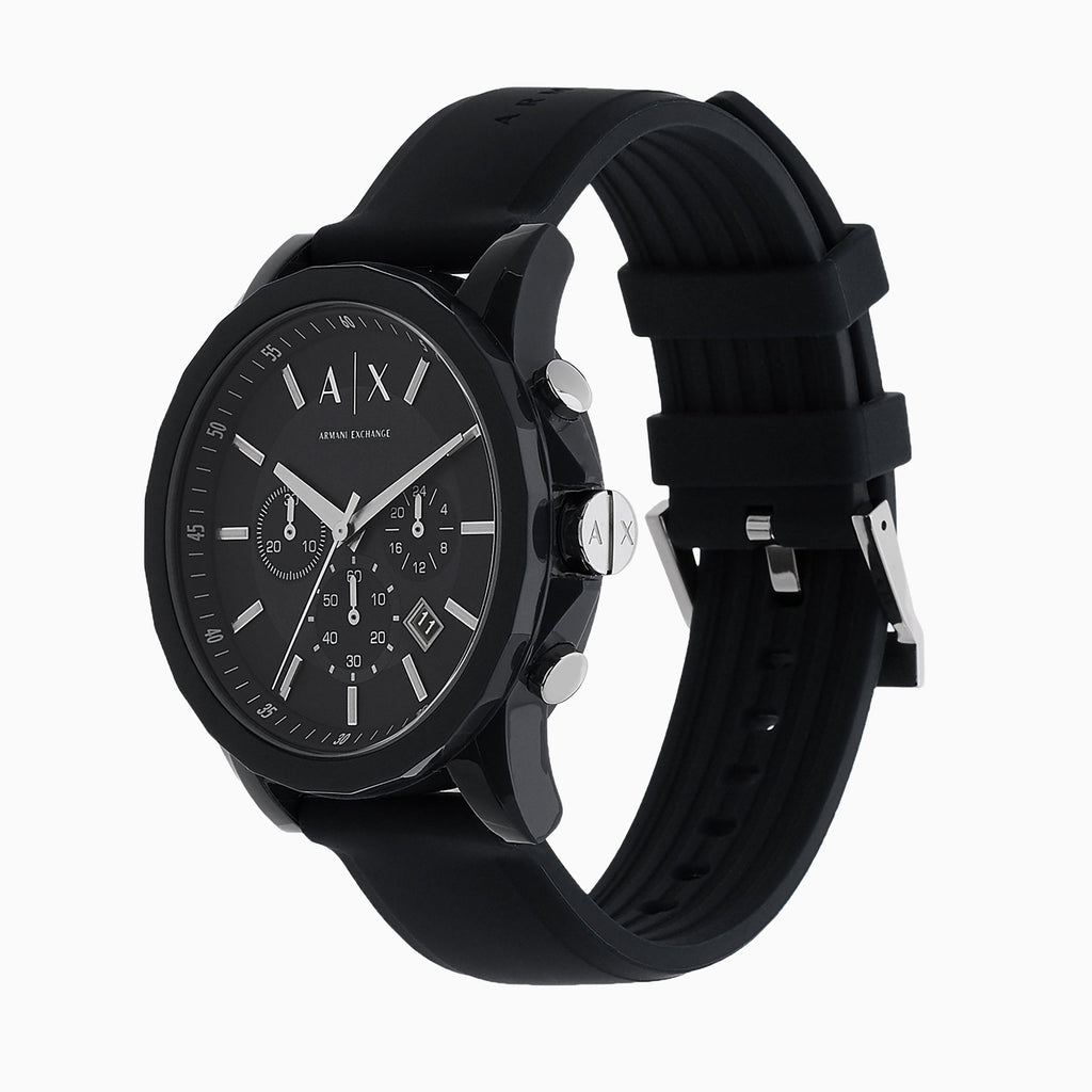 Armani Exchange Outerbanks Chronograph Black Dial Black Silicone Strap Watch For Men - AX1326 Buy Now By Armani Exchange