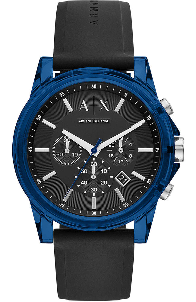 Armani Exchange Outerbanks Chronograph Black Dial Black Silicone Strap Watch For Men - AX1339 Buy Now By Armani Exchange