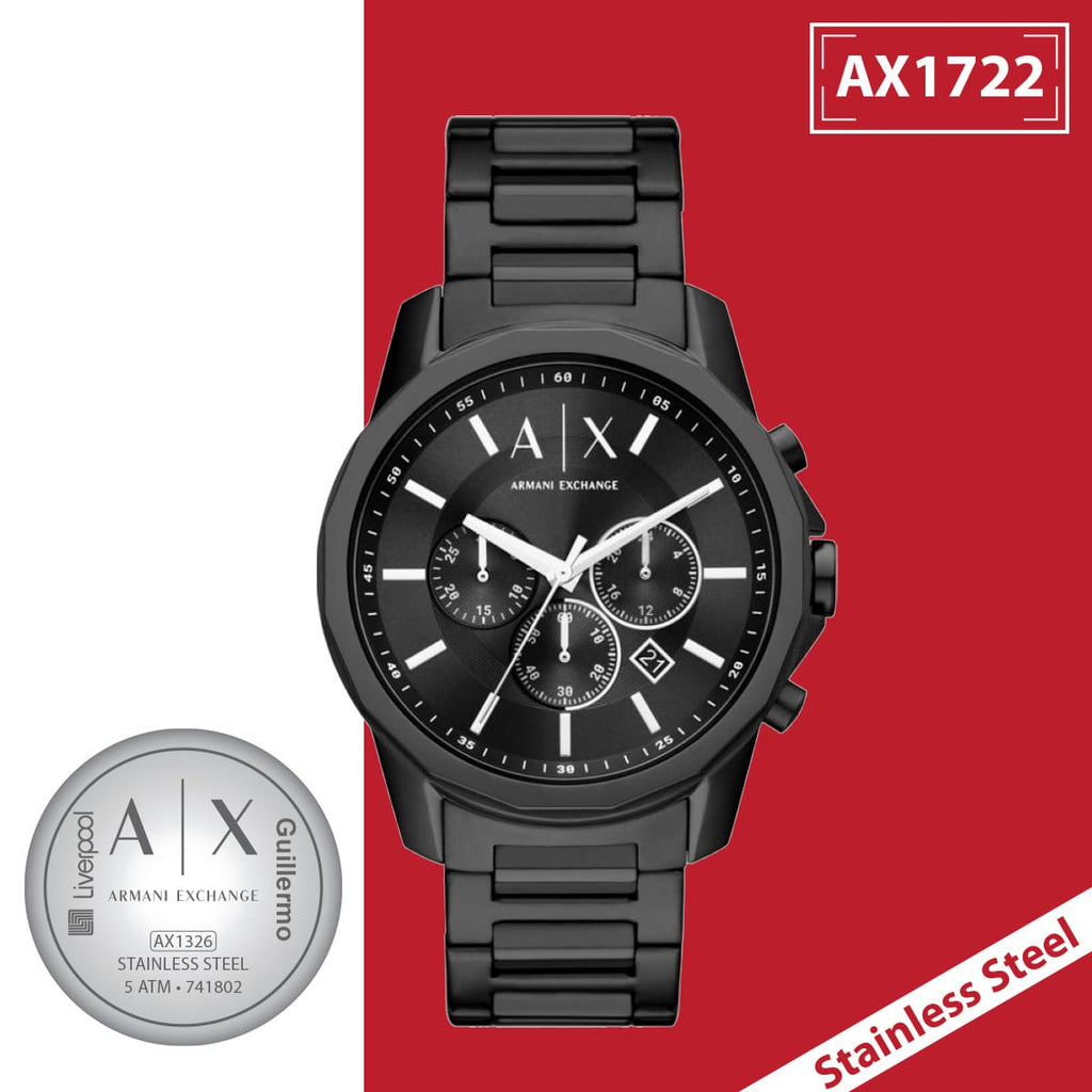 Armani Exchange Banks Chronograph Black Dial Black Steel Strap Watch For Men - AX1722 Buy Now By Armani Exchange