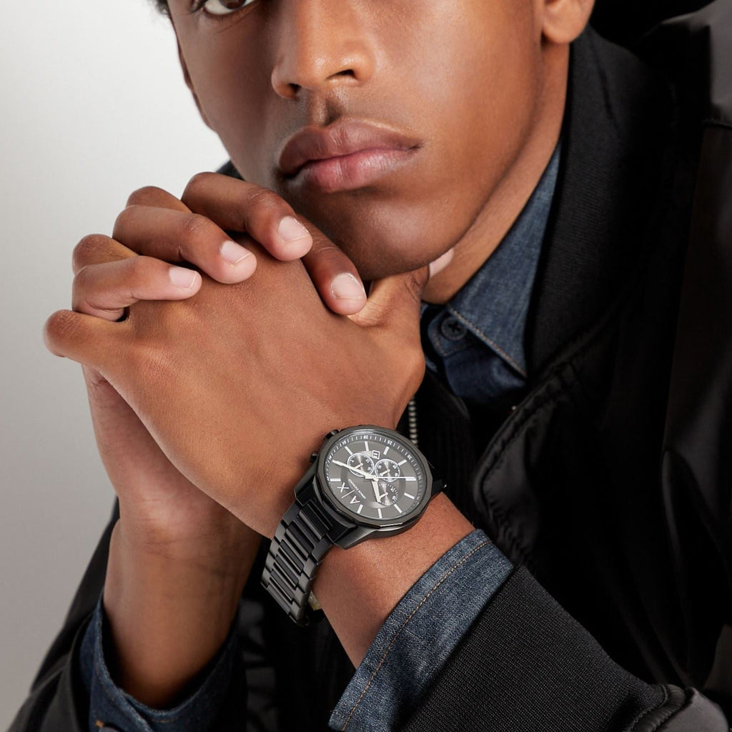 Armani Exchange Banks Chronograph Black Dial Black Steel Strap Watch For Men - AX1722 Buy Now By Armani Exchange