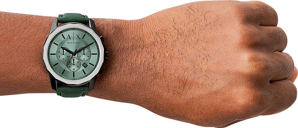Armani Exchange Banks Chronograph Green Dial Green Leather Strap Watch For Men - AX1725 Buy Now By Armani Exchange
