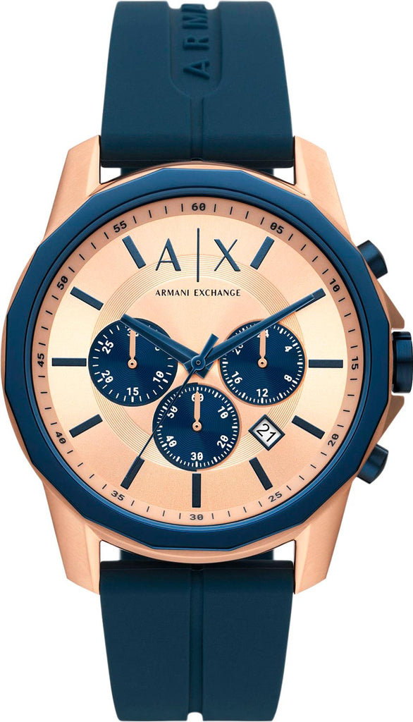 Armani Exchange Hampton Chronograph Rose Gold Dial Blue Silicone Strap Watch For Men - AX1730 Buy Now By Armani Exchange