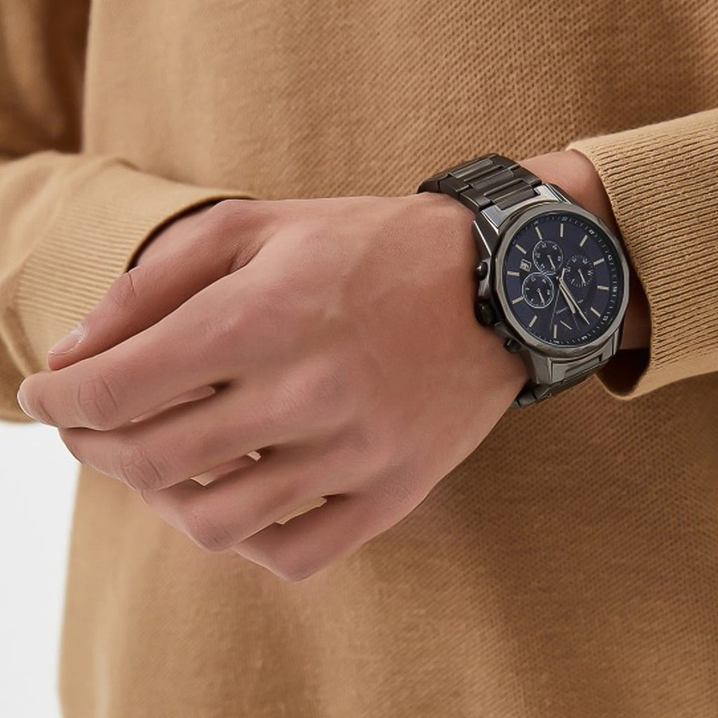 Armani Exchange Banks Chronograph Blue Dial Grey Steel Strap Watch For Men - AX1731 Buy Now By Armani Exchange