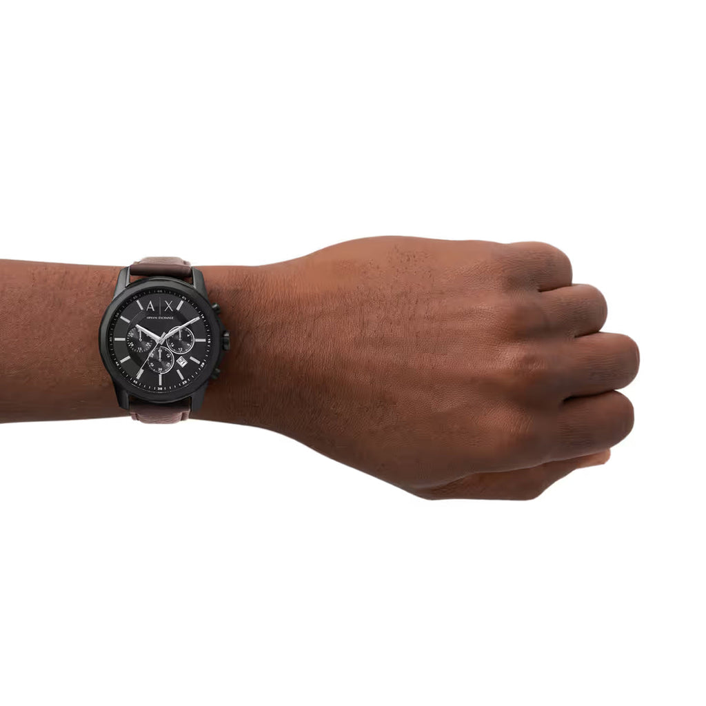 Armani Exchange Outerbanks Chronograph Black Dial Brown Leather Strap Watch For Men - AX1732 Buy Now By Armani Exchange