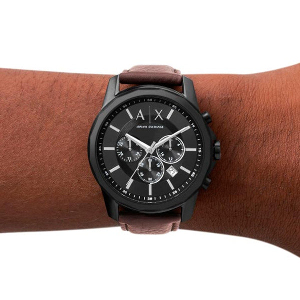Armani Exchange Outerbanks Chronograph Black Dial Brown Leather Strap Watch For Men - AX1732 Buy Now By Armani Exchange