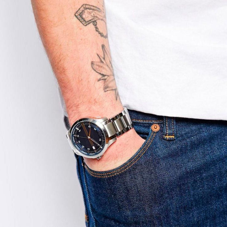 Armani Exchange Hampton Chronograph Blue Dial Silver Steel Strap Watch For Men - AX2132 Buy Now By Armani Exchange